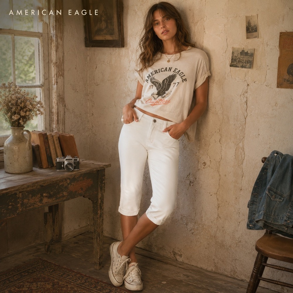 AMERICAN EAGLE Womens Jeans Capri High Rise 10 Vintage White USA MADE 7446